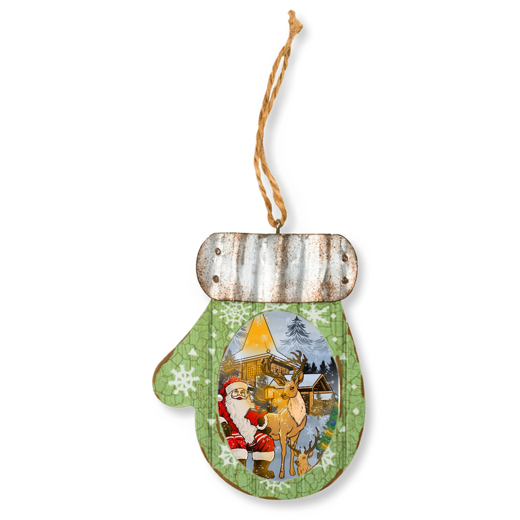 Lapland Santa Village Wooden Mitten Ornament