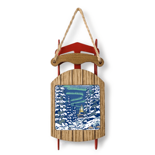 Lapland Village Wooden Sled Ornament